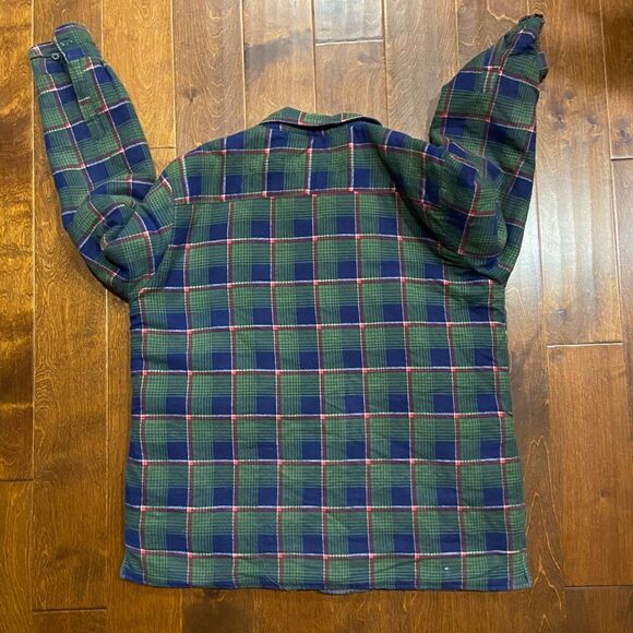 Lumber Jack Vintage 80s Quilt Lined Flannel Jacket Green Navy Men's Size XL - Picture 6 of 10